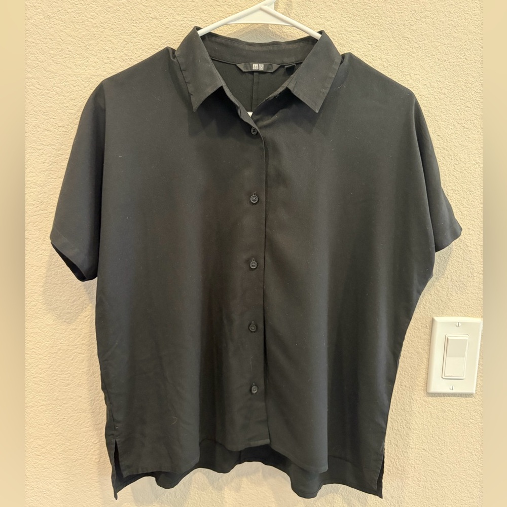 UNIQLO Rayon Short-Sleeve Blouse - Black - XS